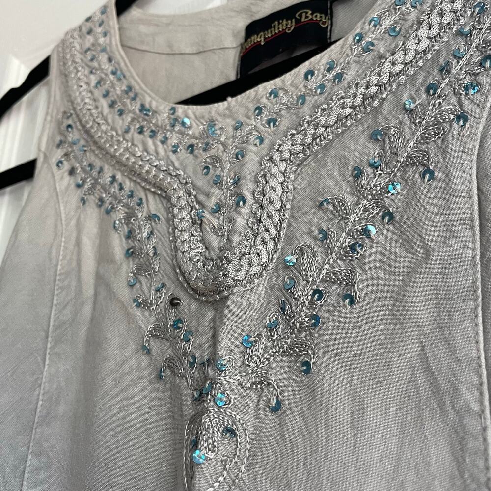 Fairy Tank Top Flutter Sequin Boho Whimsical Cotton Rayon Gray Blue READ4SIZE - Picture 3 of 14